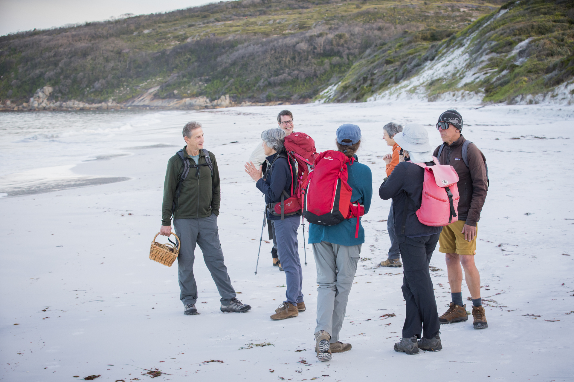 Albany Tours guests and their local guide exploring an Albany beach